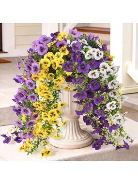 4 Pcs Faux Hanging Pansy Flowers - UV Resistant Artificial Plants for Outdoor
